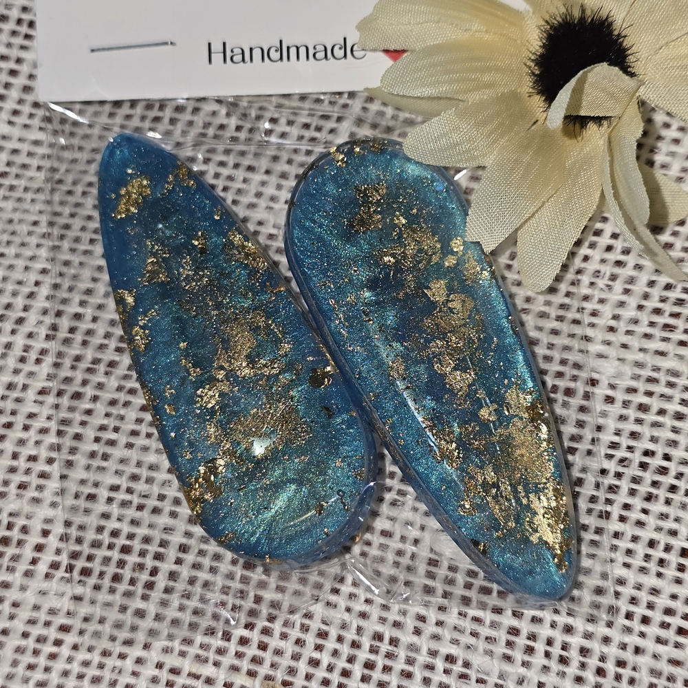 Handmade Blue and Gold Hair Clips